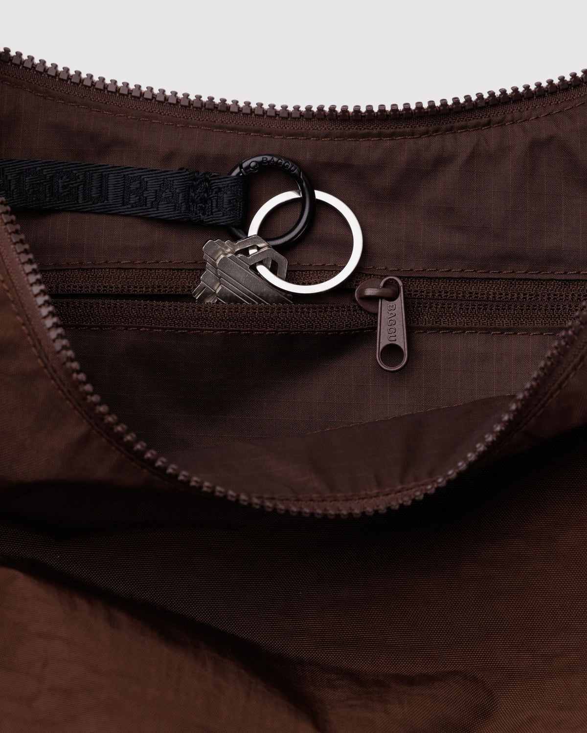 Medium Nylon Crescent Bag in Coffee for Comfortable Crossbody Style