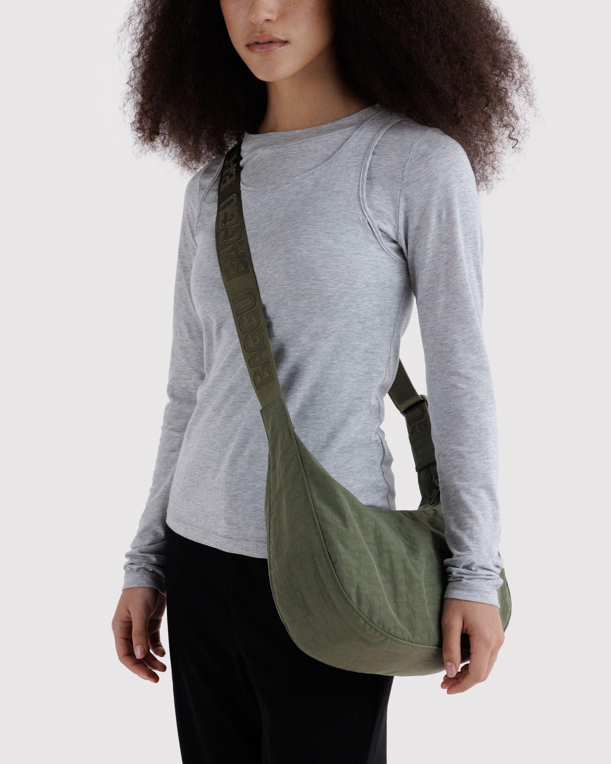 Medium Nylon Crescent Bag in Caper for Comfortable Crossbody Style