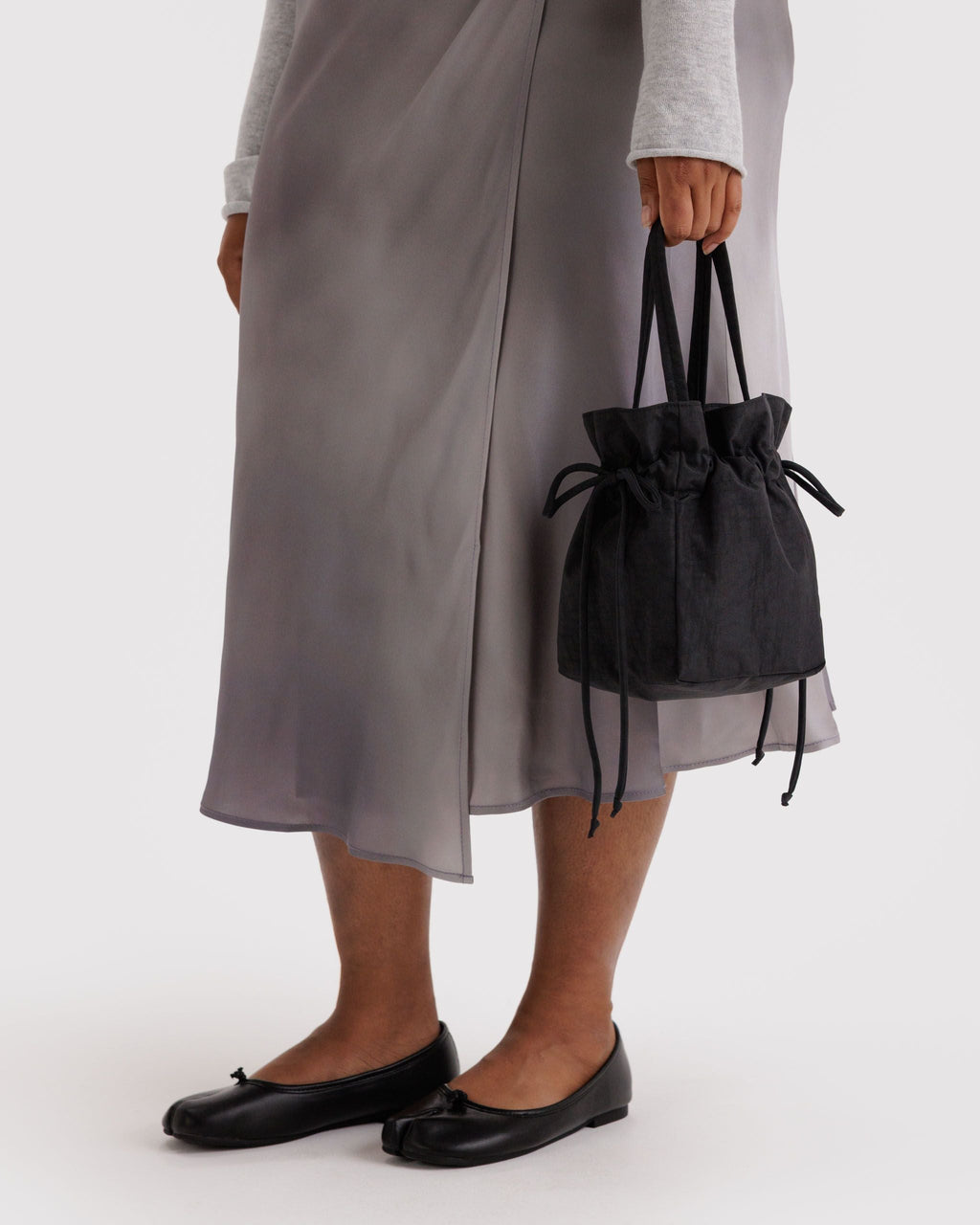 Nylon Drawstring Bag in Black for Comfortable Crossbody Style