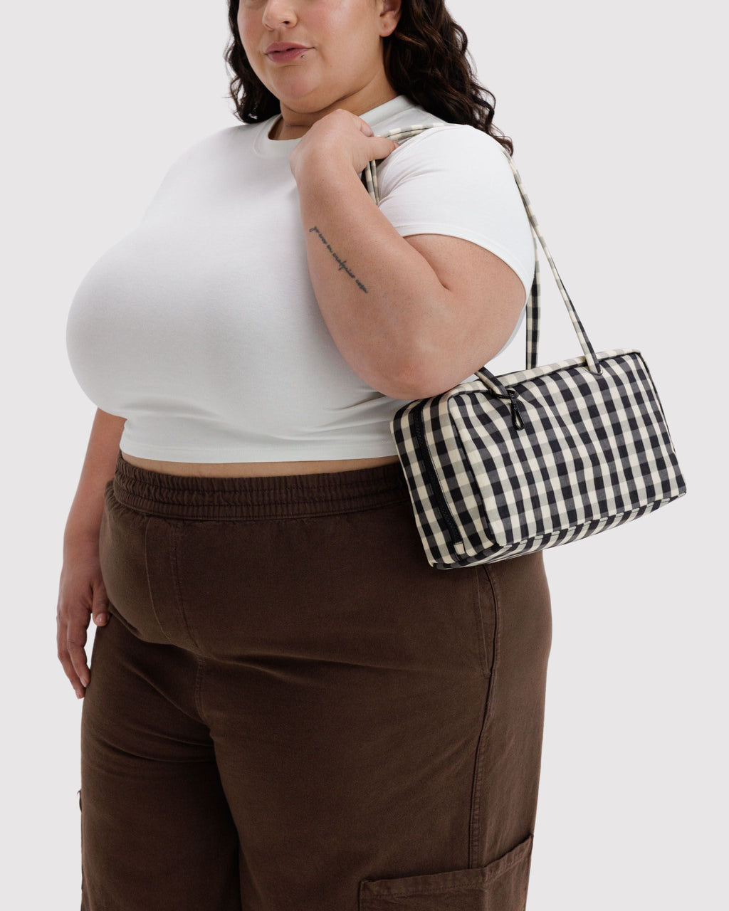 Nylon Bowler Bag in Black and Cream Gingham - Practical Use