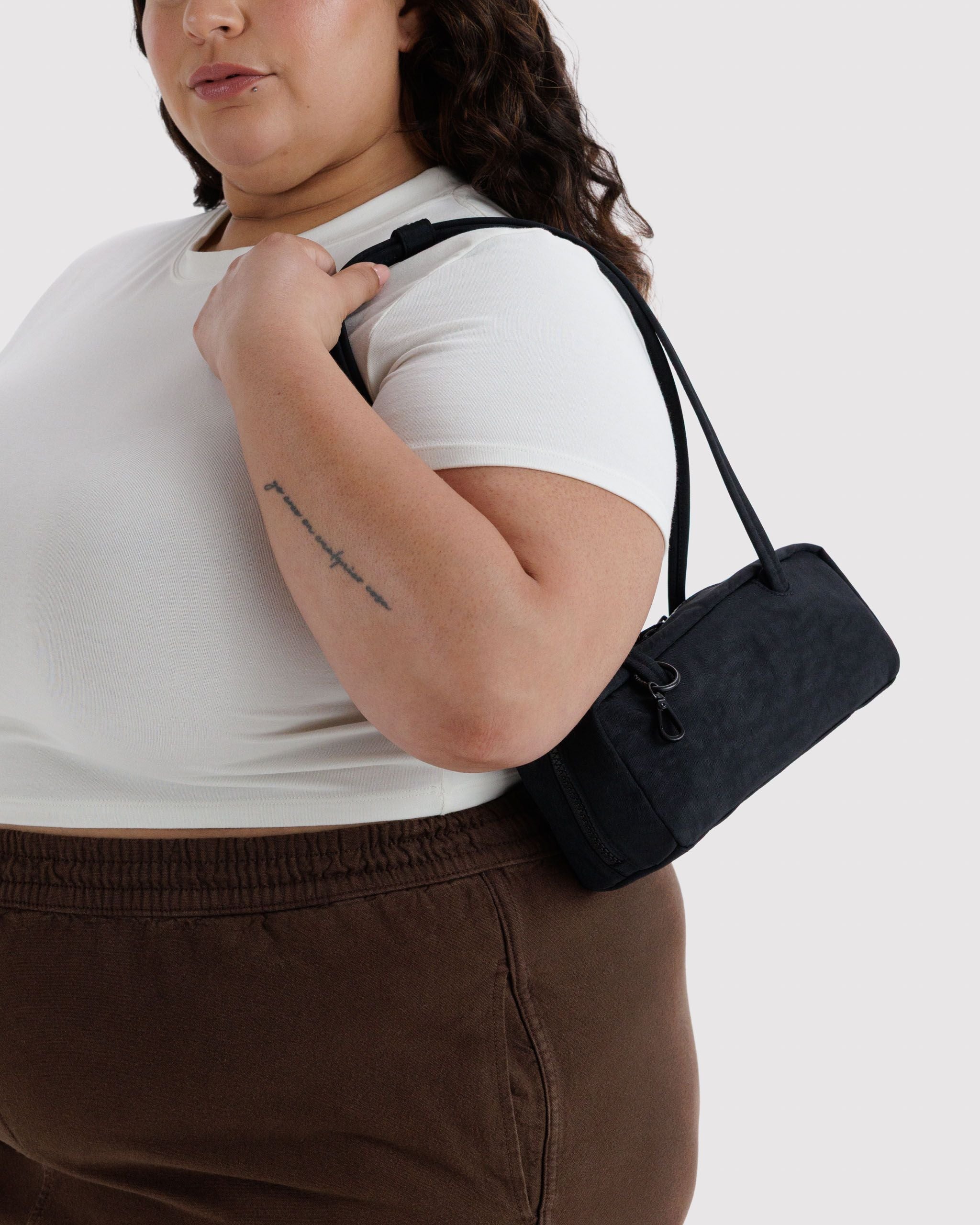 Small Nylon Bowler Bag in Black for Comfortable Crossbody Style