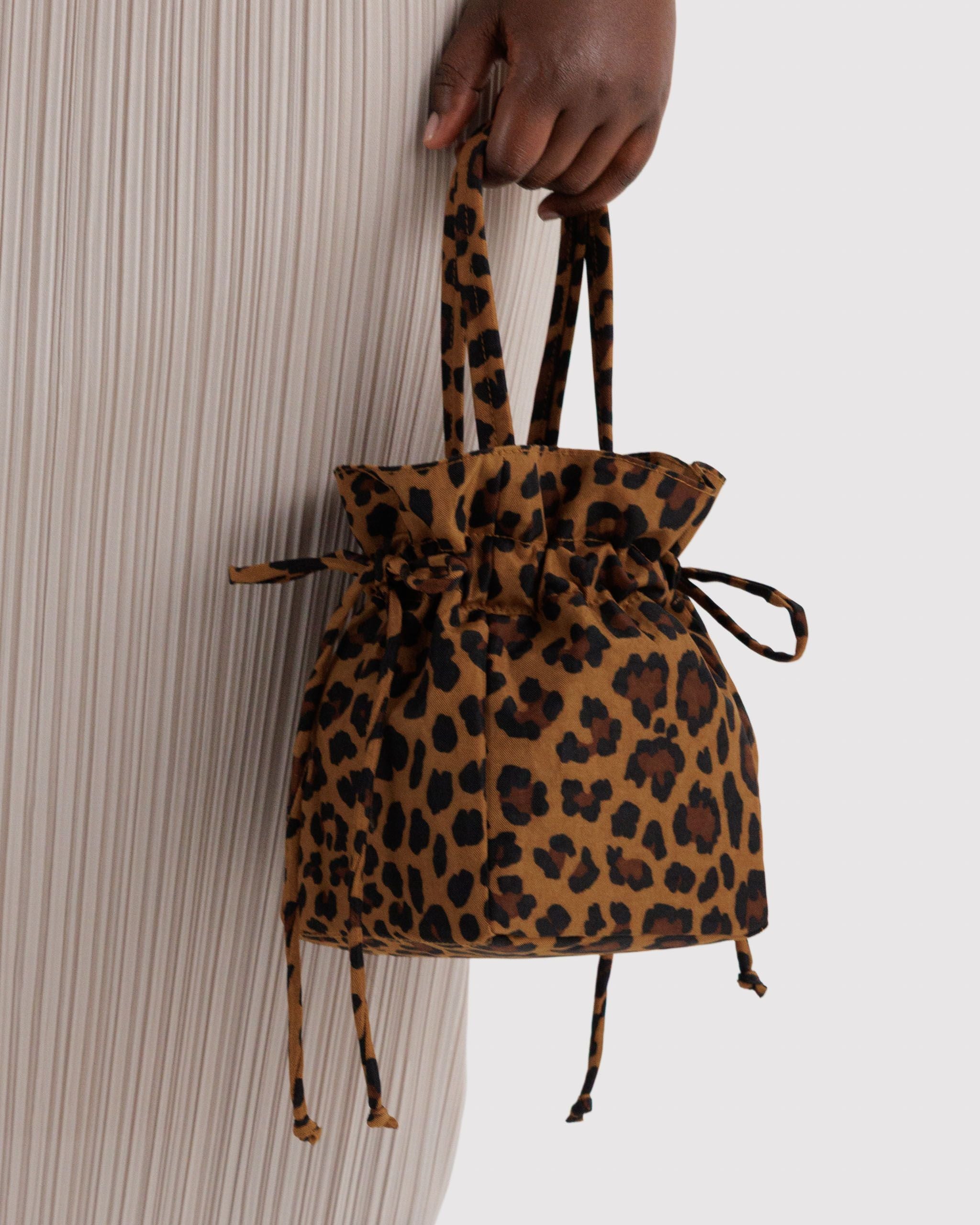 Nylon Drawstring Bag in Leopard for Comfortable Crossbody Style