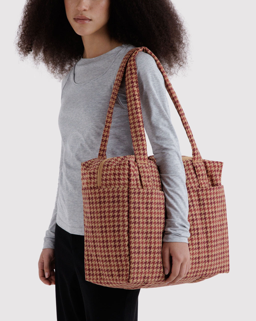 Small Cloud Carry-On in Tan Houndstooth for Flexible Weekend Travel