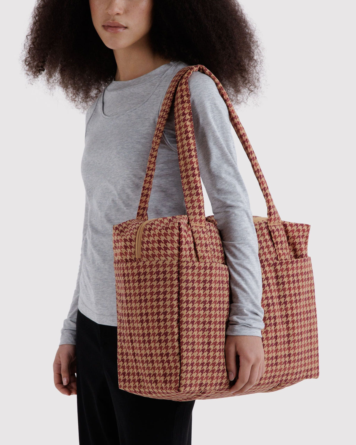Small Cloud Carry-On in Tan Houndstooth for Flexible Weekend Travel