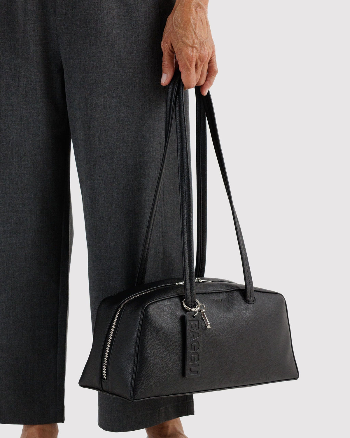 Recycled Leather Bowler Bag in Black for Comfortable Crossbody Style