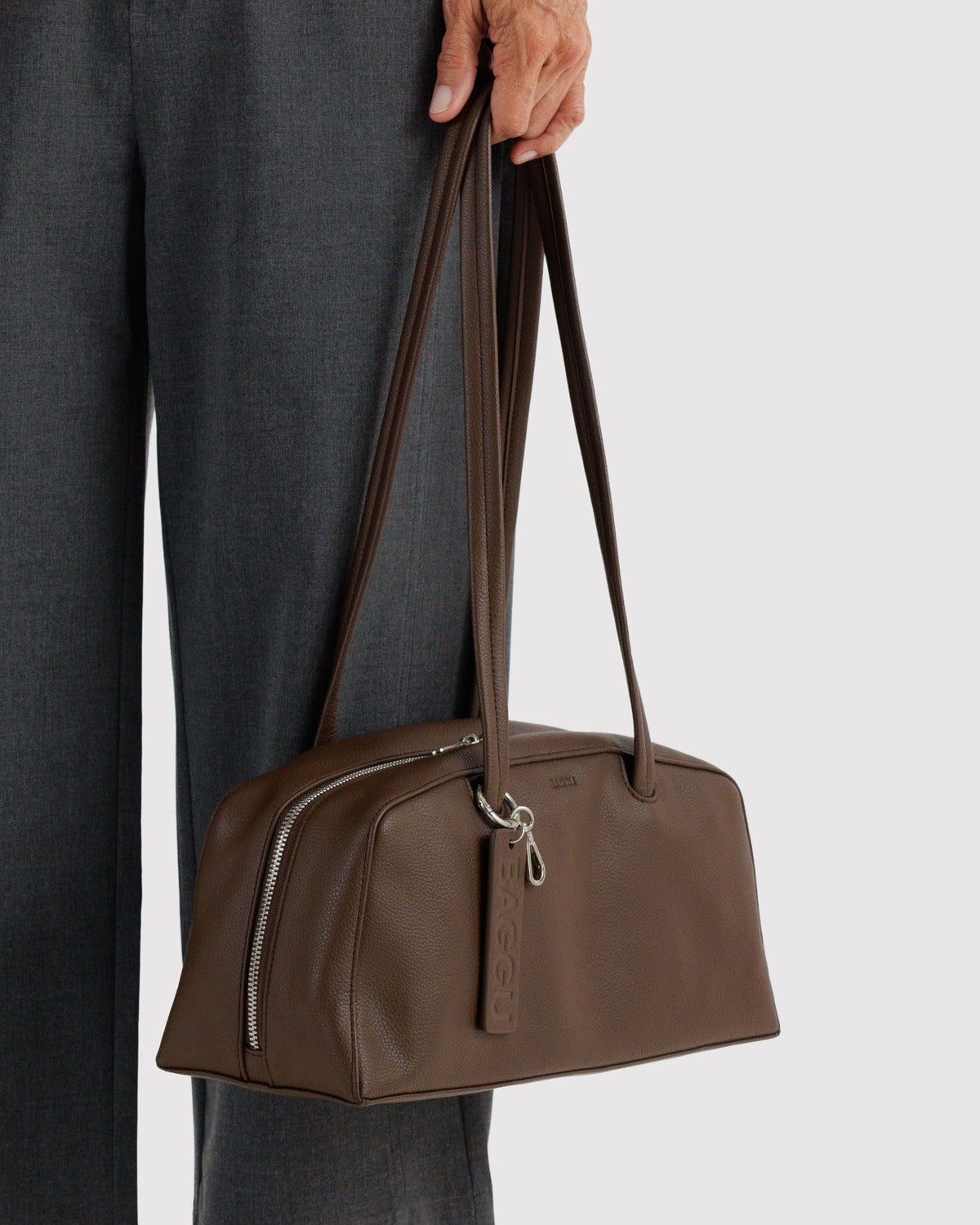 Recycled Leather Bowler Bag in Brown for Comfortable Crossbody Style