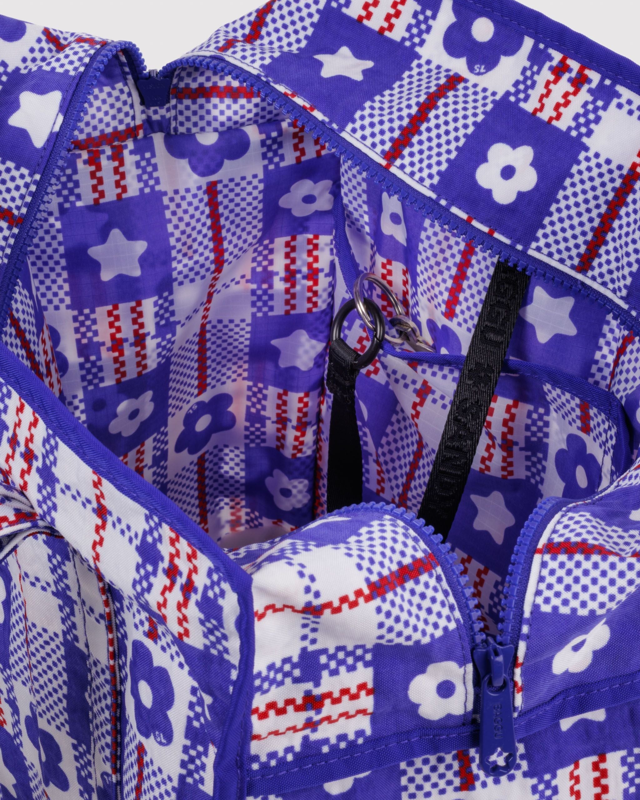 Large Nylon Market Bag in Market Plaid Blue - Practical Use