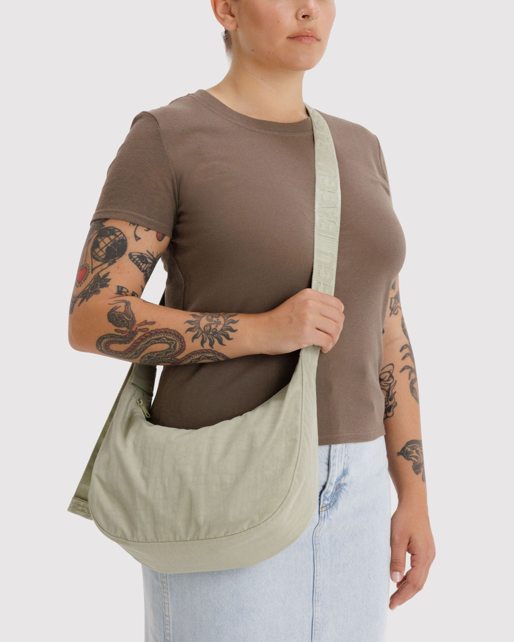 Medium Nylon Crescent Bag in Celadon for Comfortable Crossbody Style
