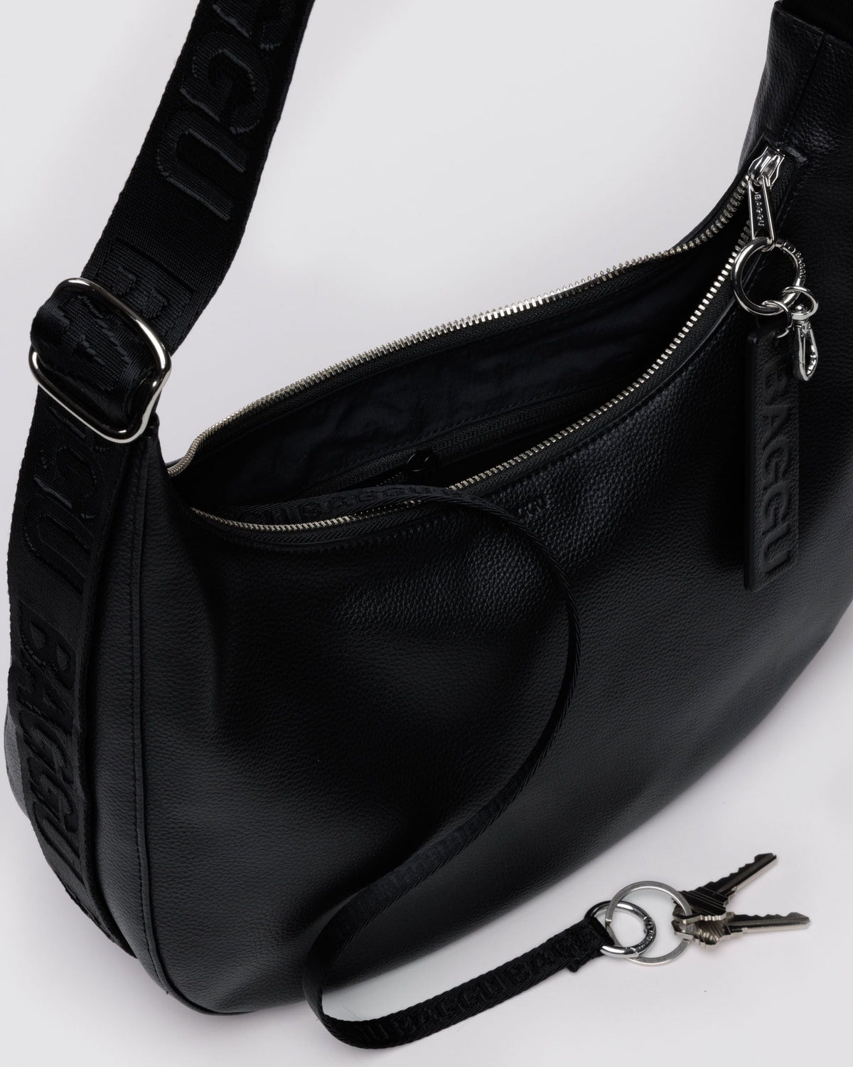 Medium Recycled Leather Crescent Bag in Black - Practical Use