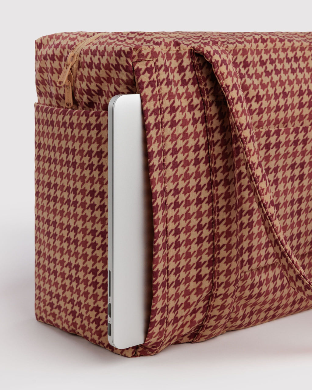 Small Cloud Carry-On in Tan Houndstooth for Flexible Weekend Travel