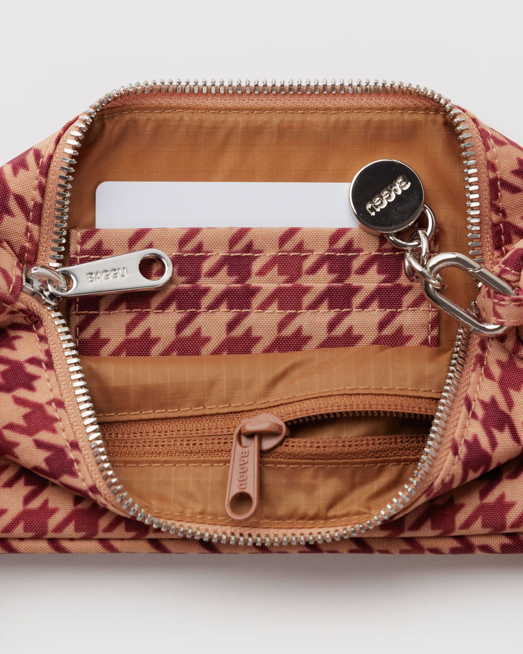Nylon Pochette in Tan Houndstooth for Comfortable Crossbody Style