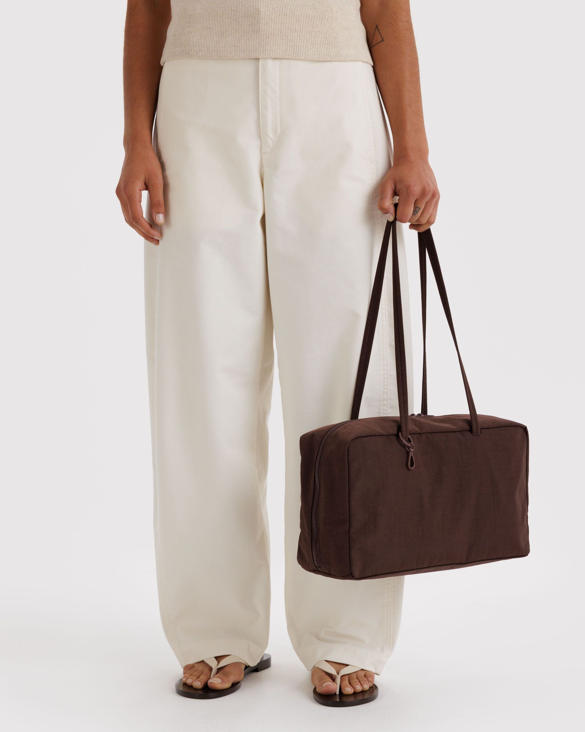 Medium Nylon Bowler Bag in Coffee for Comfortable Crossbody Style