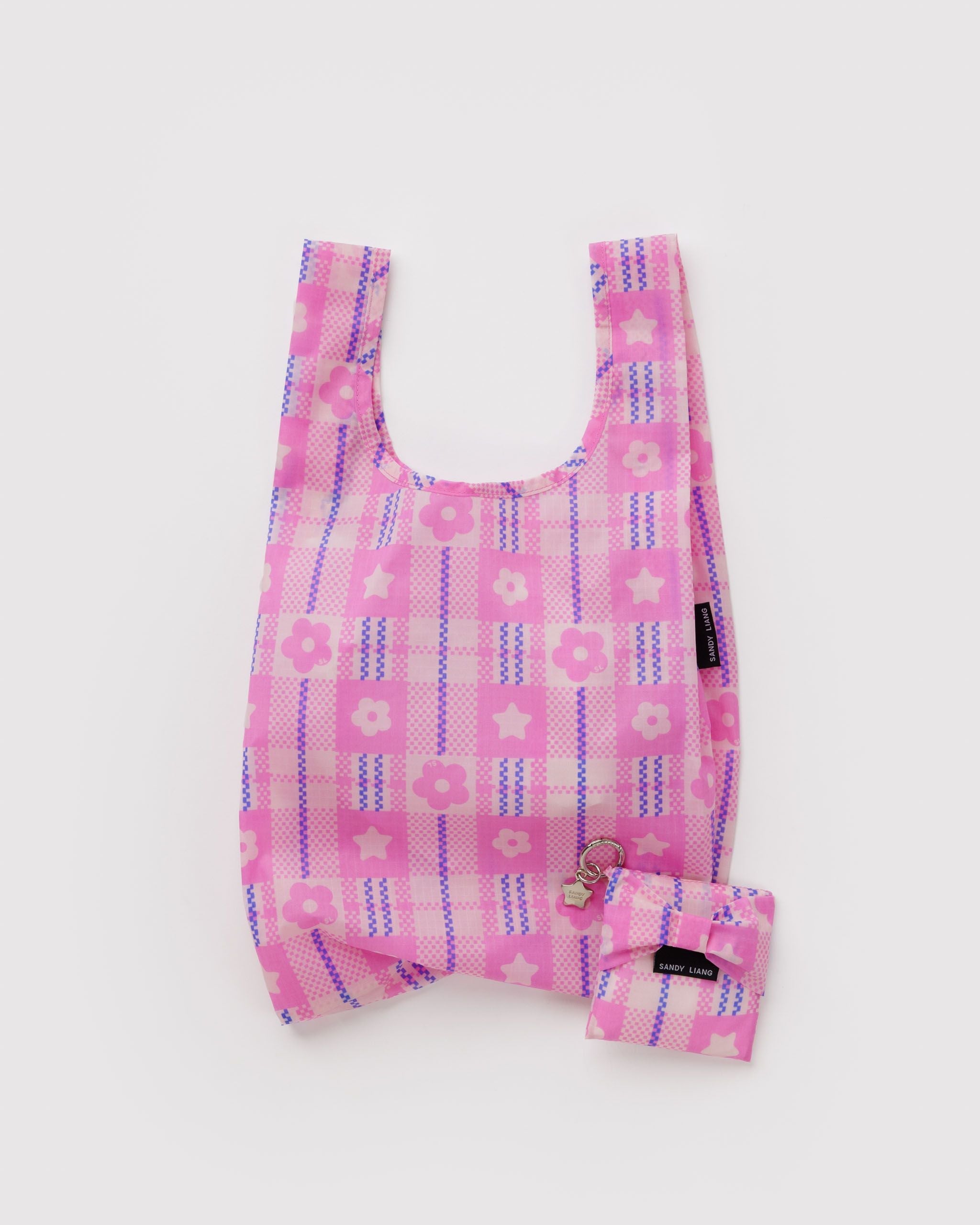 Baby Bow Baggu in Market Plaid Pink for Colorful Daily Shopping