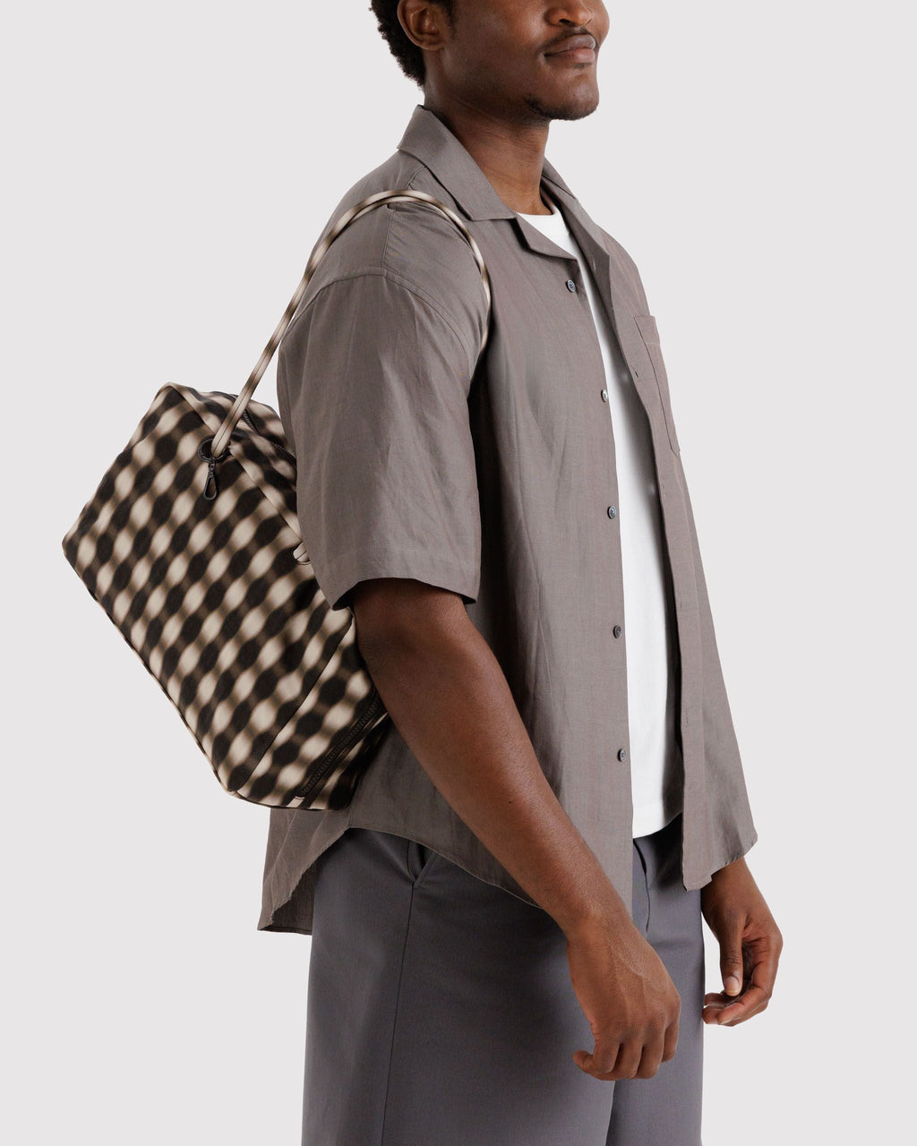 Medium Nylon Bowler Bag - Sale in Blurred Gingham Brow - Practical Use