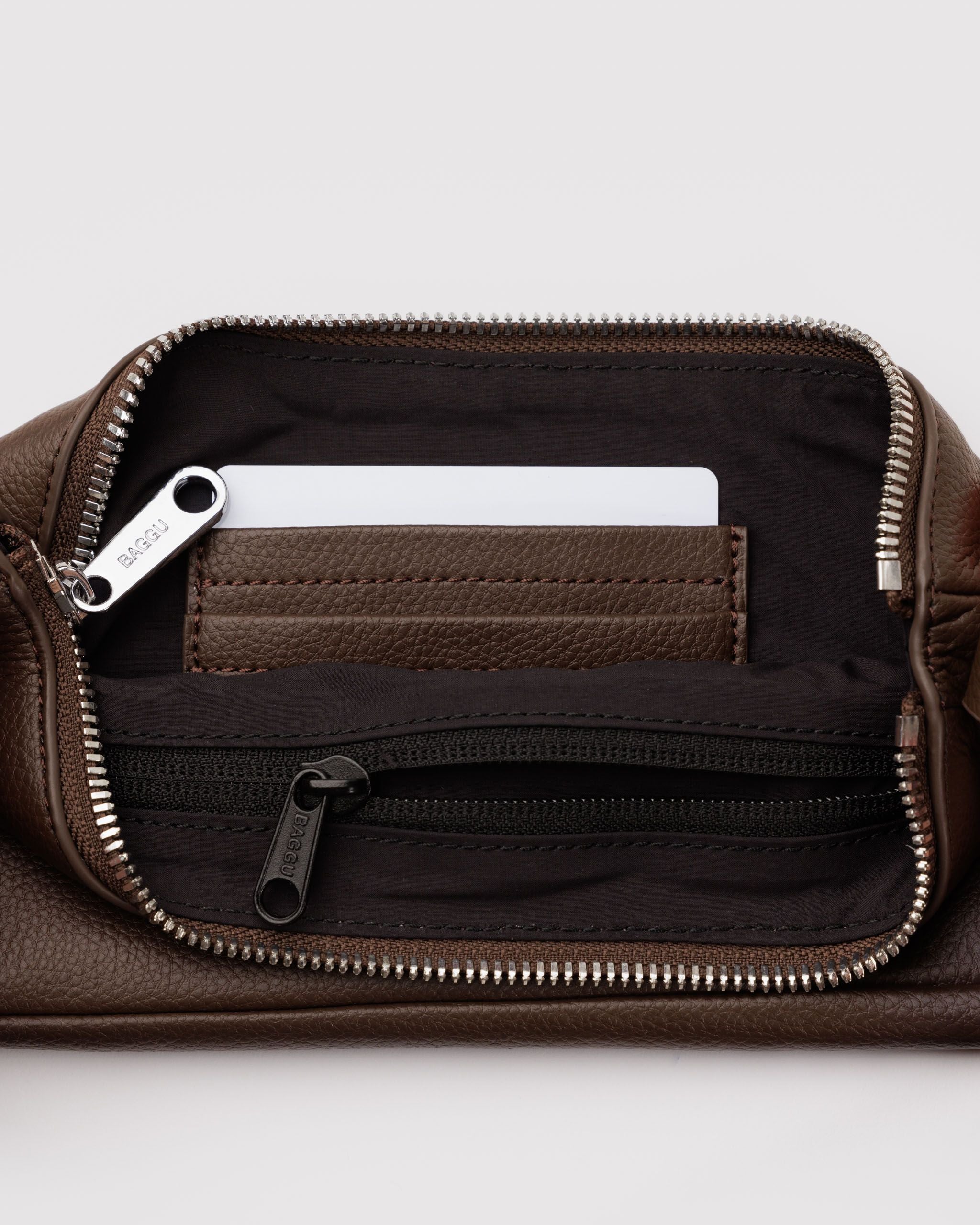 Recycled Leather Pochette in Brown for Comfortable Crossbody Style