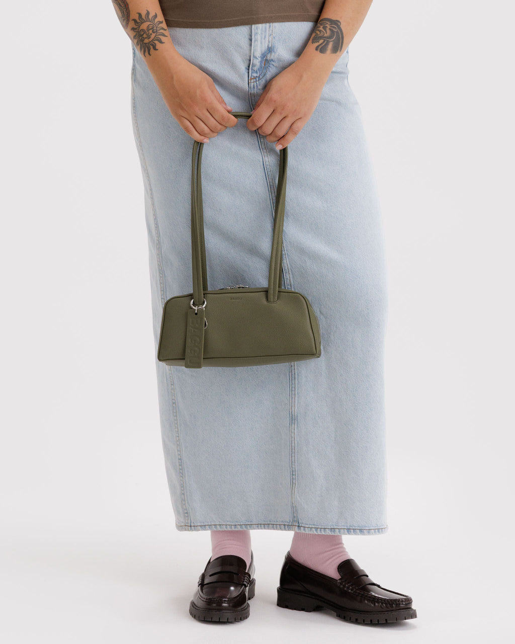 Small Recycled Leather Bowler Bag in Loden - Practical Use