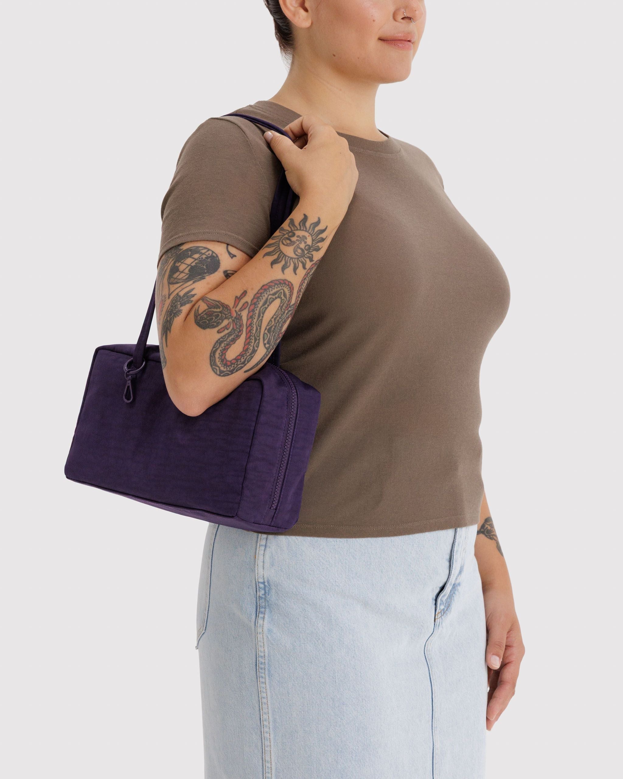 Nylon Bowler Bag in Fig for Comfortable Crossbody Style