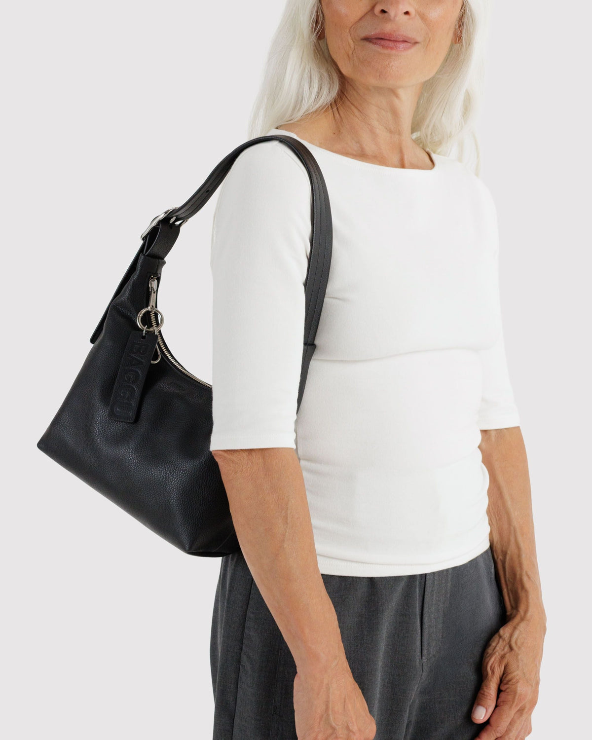Mini Recycled Leather Shoulder Bag in Black - Practical Use