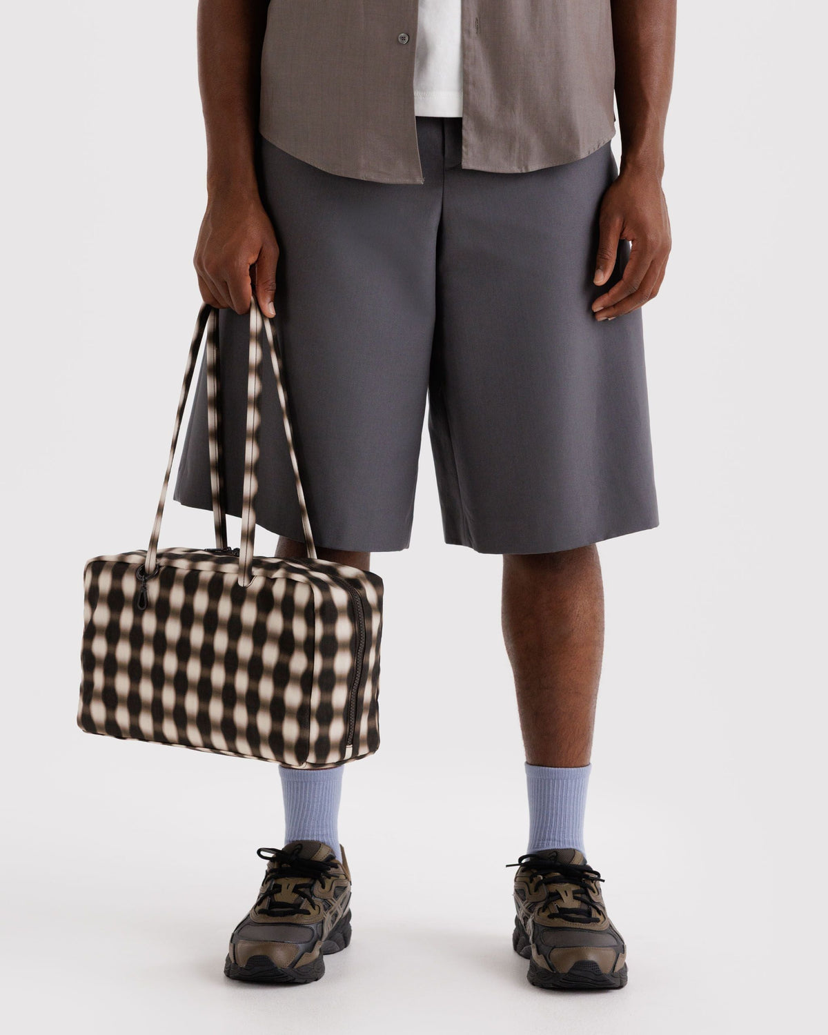 Medium Nylon Bowler Bag - Sale in Blurred Gingham Brow - Practical Use