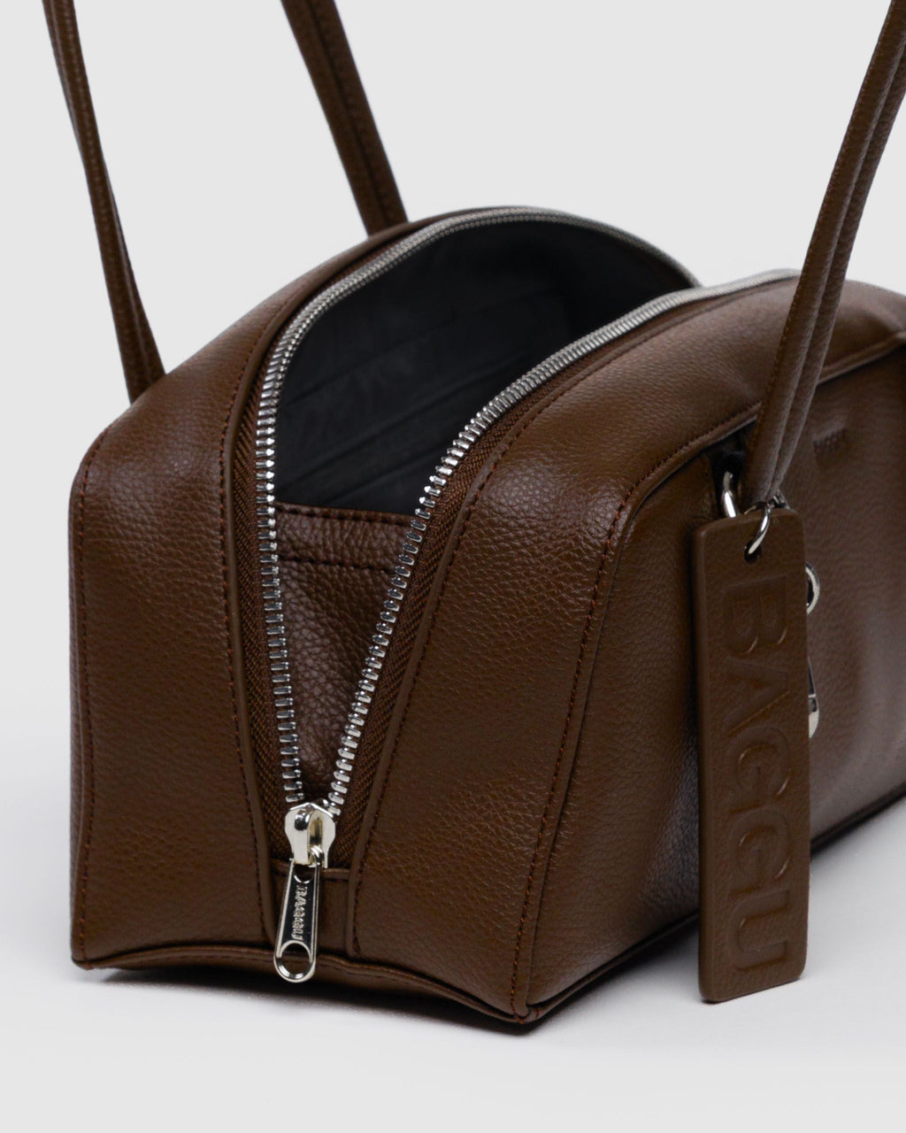 Small Recycled Leather Bowler Bag in Brown - Practical Use