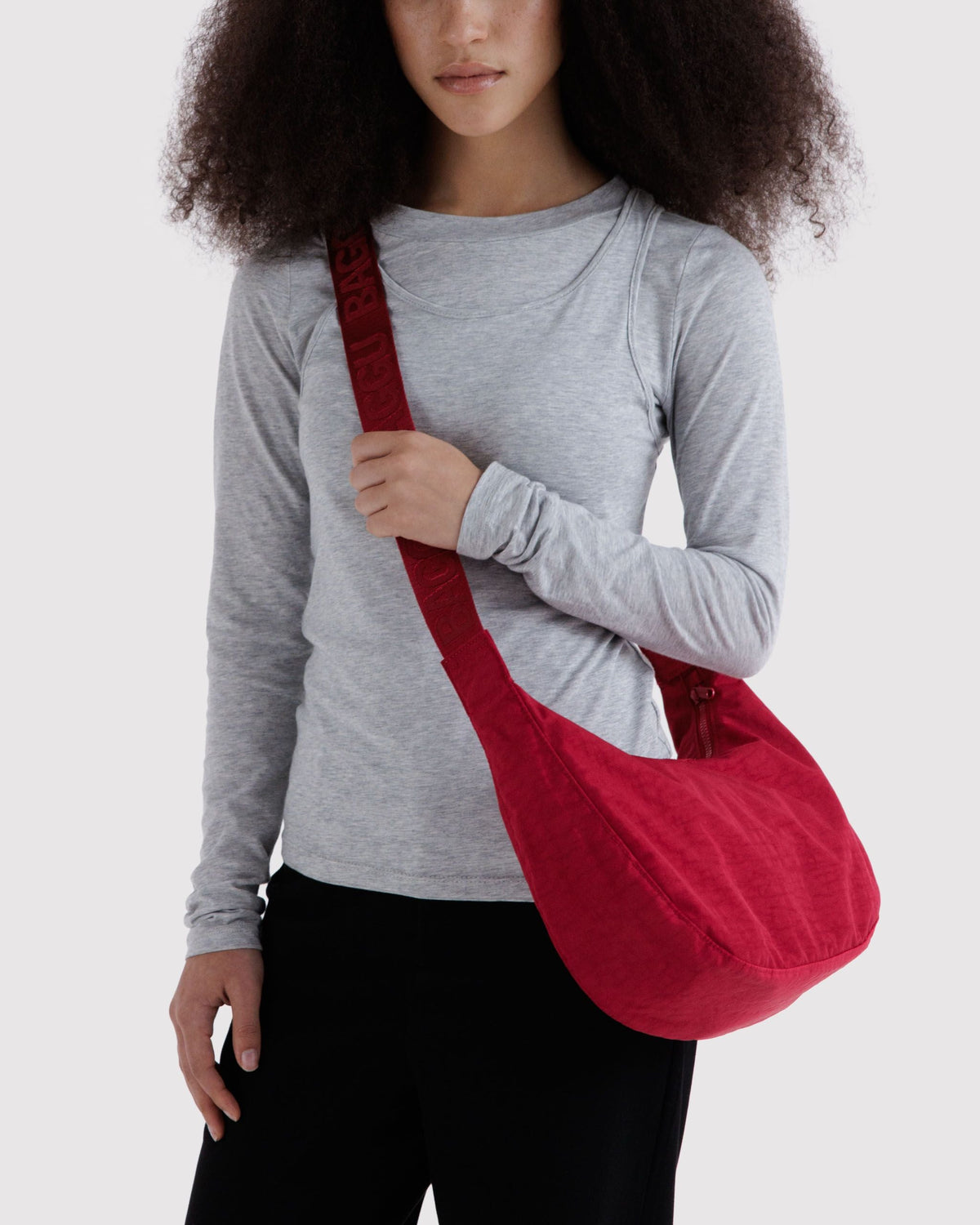 Medium Nylon Crescent Bag in Cherry for Comfortable Crossbody Style
