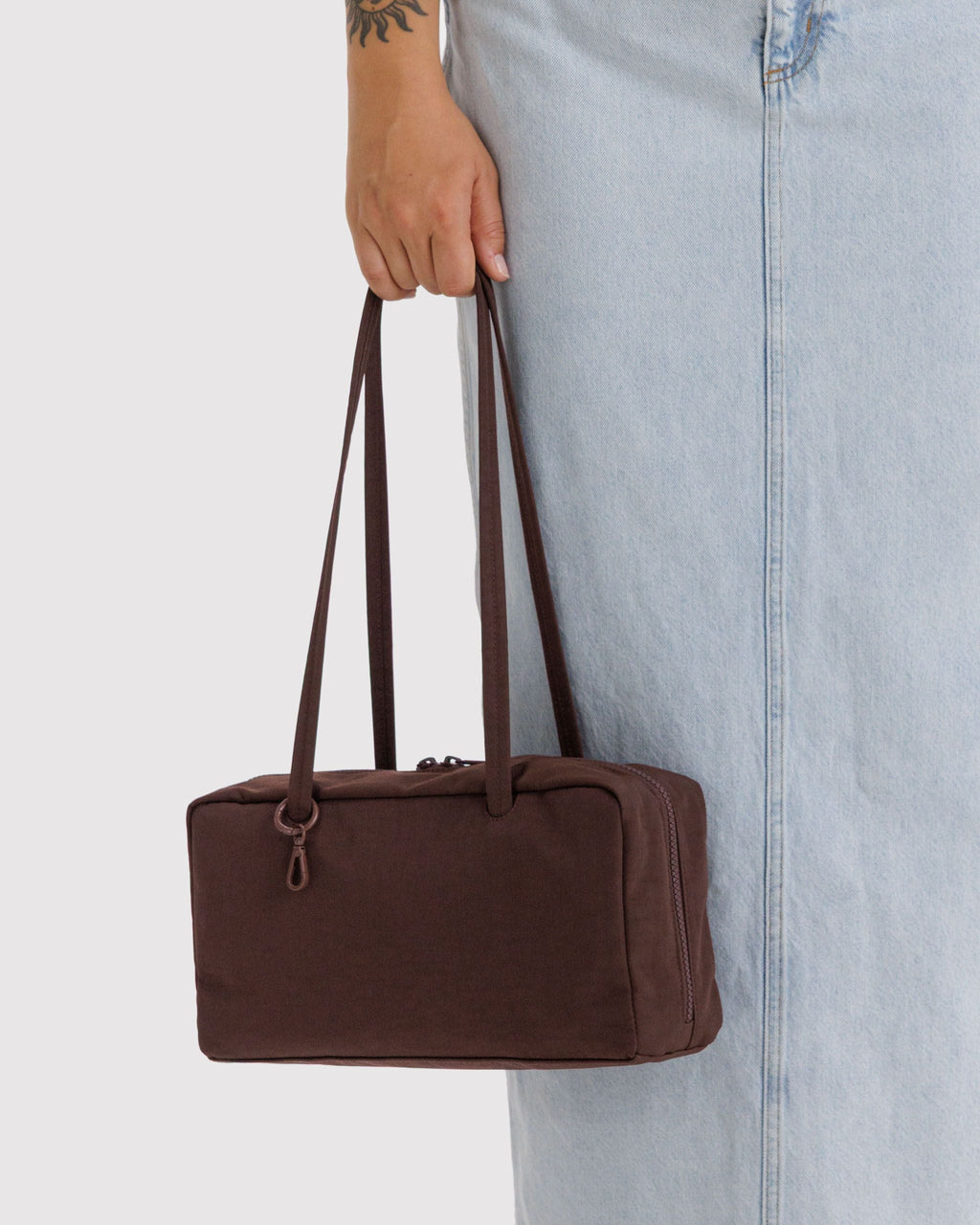 Nylon Bowler Bag in Coffee for Comfortable Crossbody Style