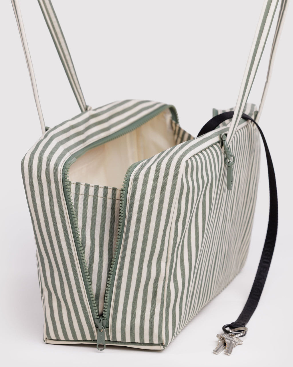 Medium Nylon Bowler Bag in Sage Stripe for Comfortable Crossbody Style