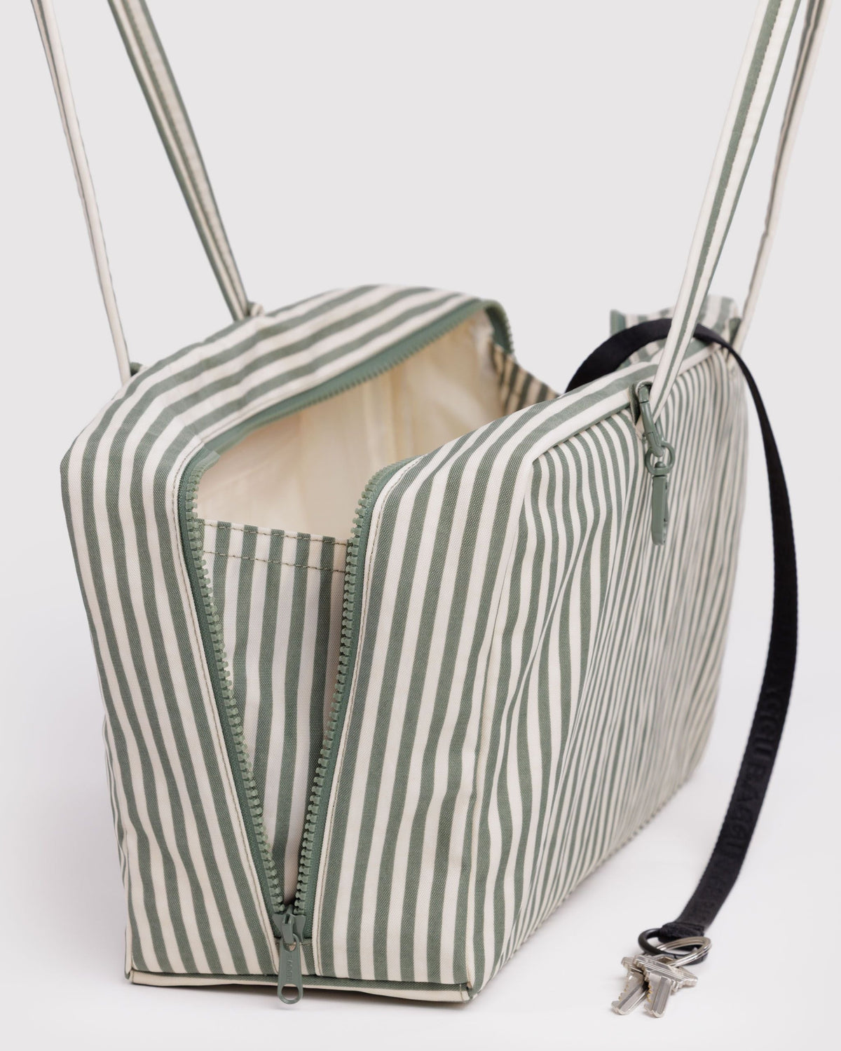 Medium Nylon Bowler Bag in Sage Stripe for Comfortable Crossbody Style