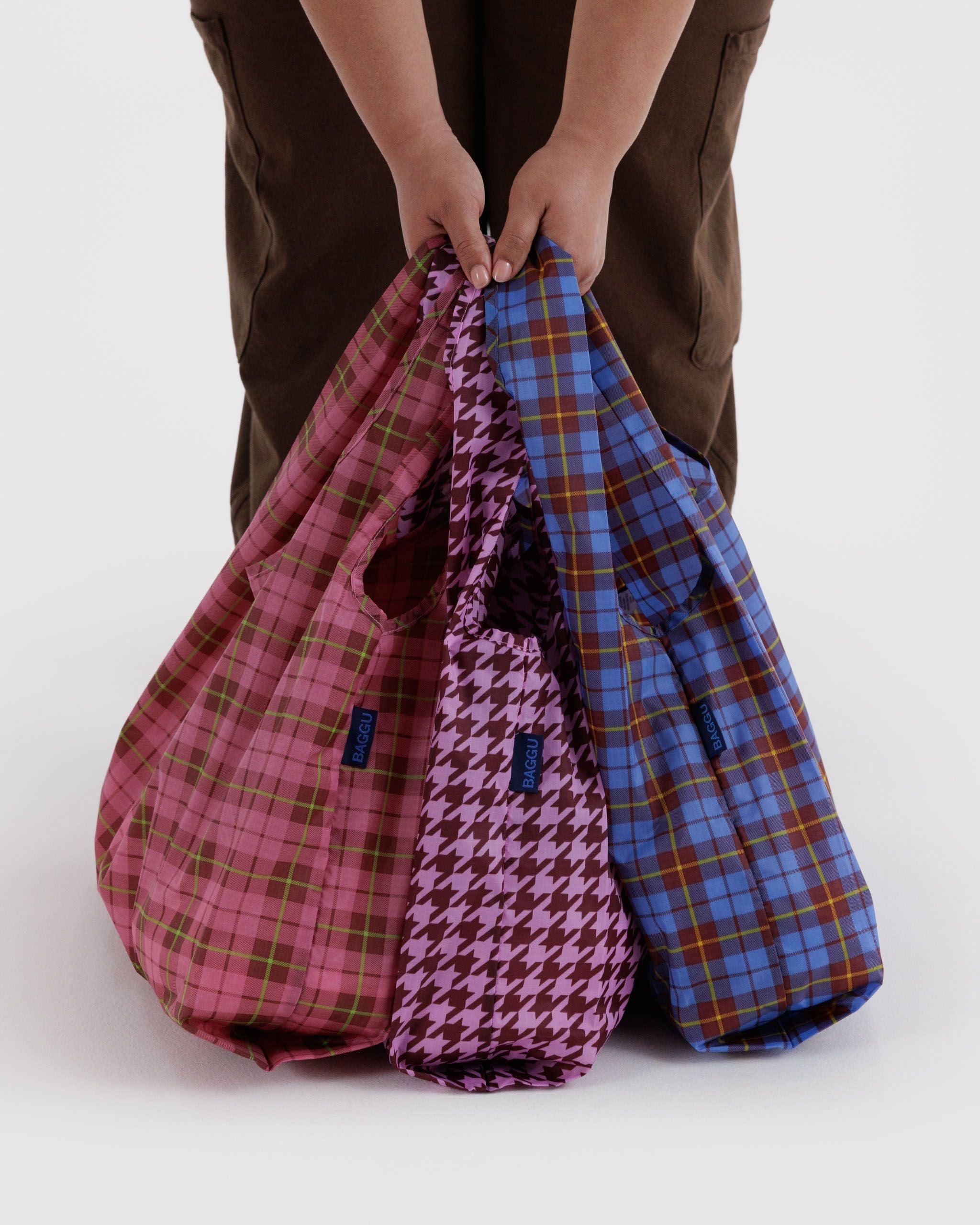 Standard Baggu Set of 3 in Check Mix for Colorful Daily Shopping