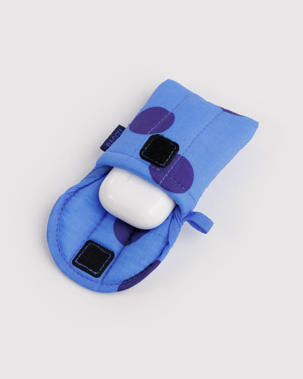 Puffy Earbuds Case in Blue Polka Dot for Lightweight Device Storage