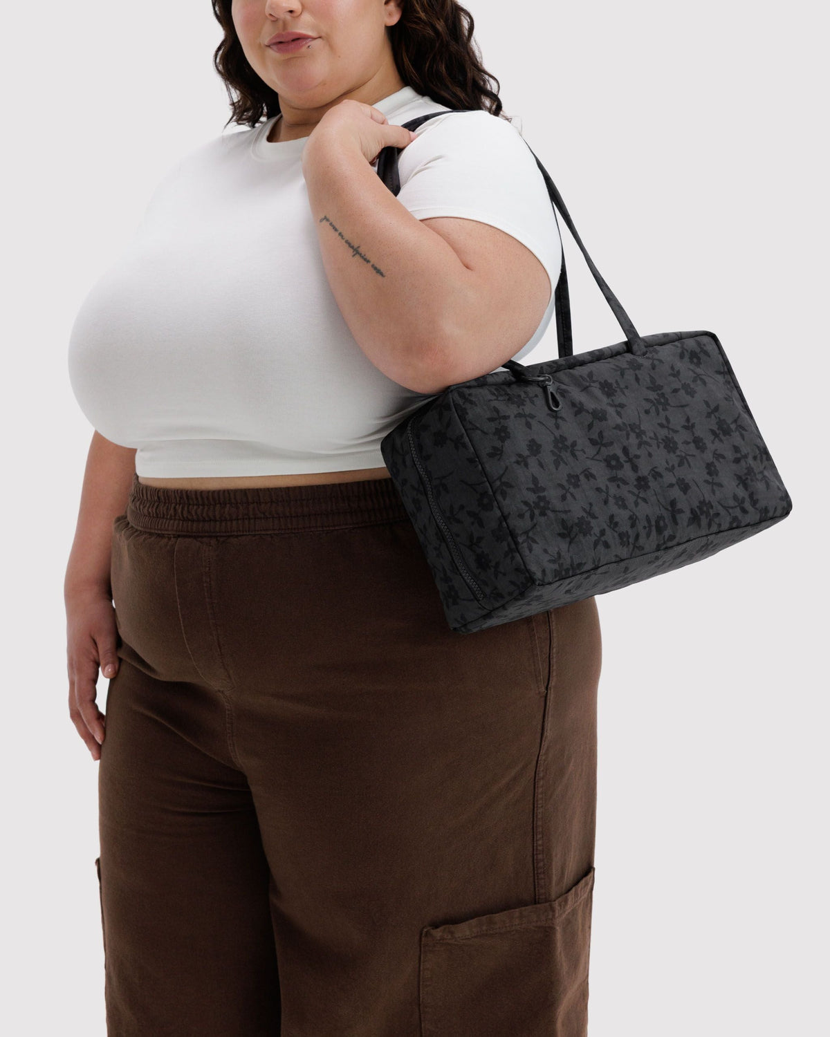 Medium Nylon Bowler Bag in Charcoal Ditsy Floral - Practical Use