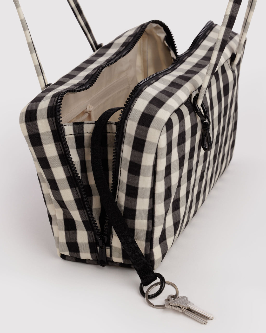 Nylon Bowler Bag in Black and Cream Gingham - Practical Use