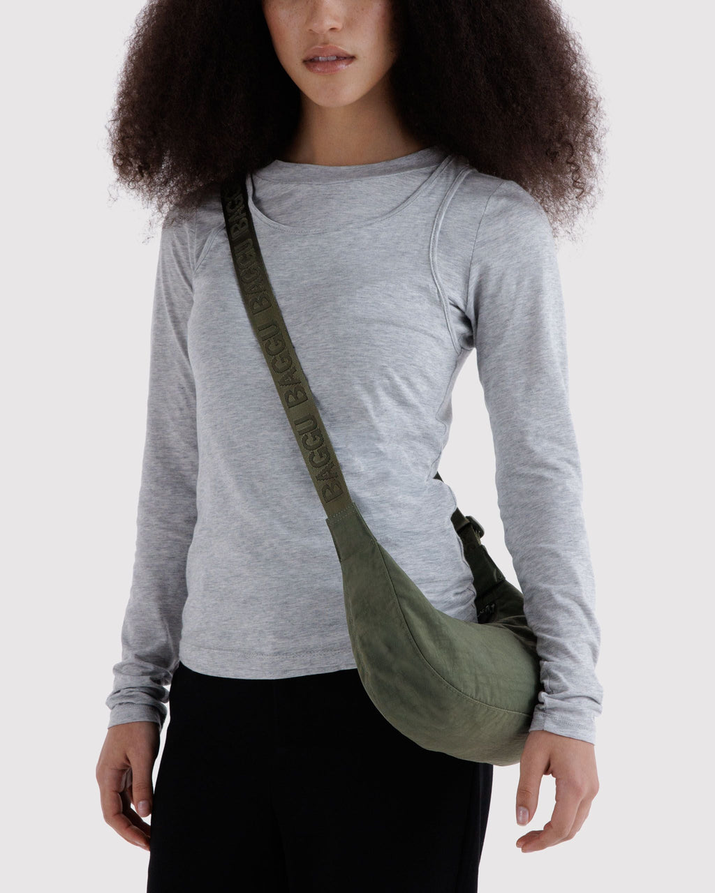 Small Nylon Crescent Bag in Caper for Comfortable Crossbody Style