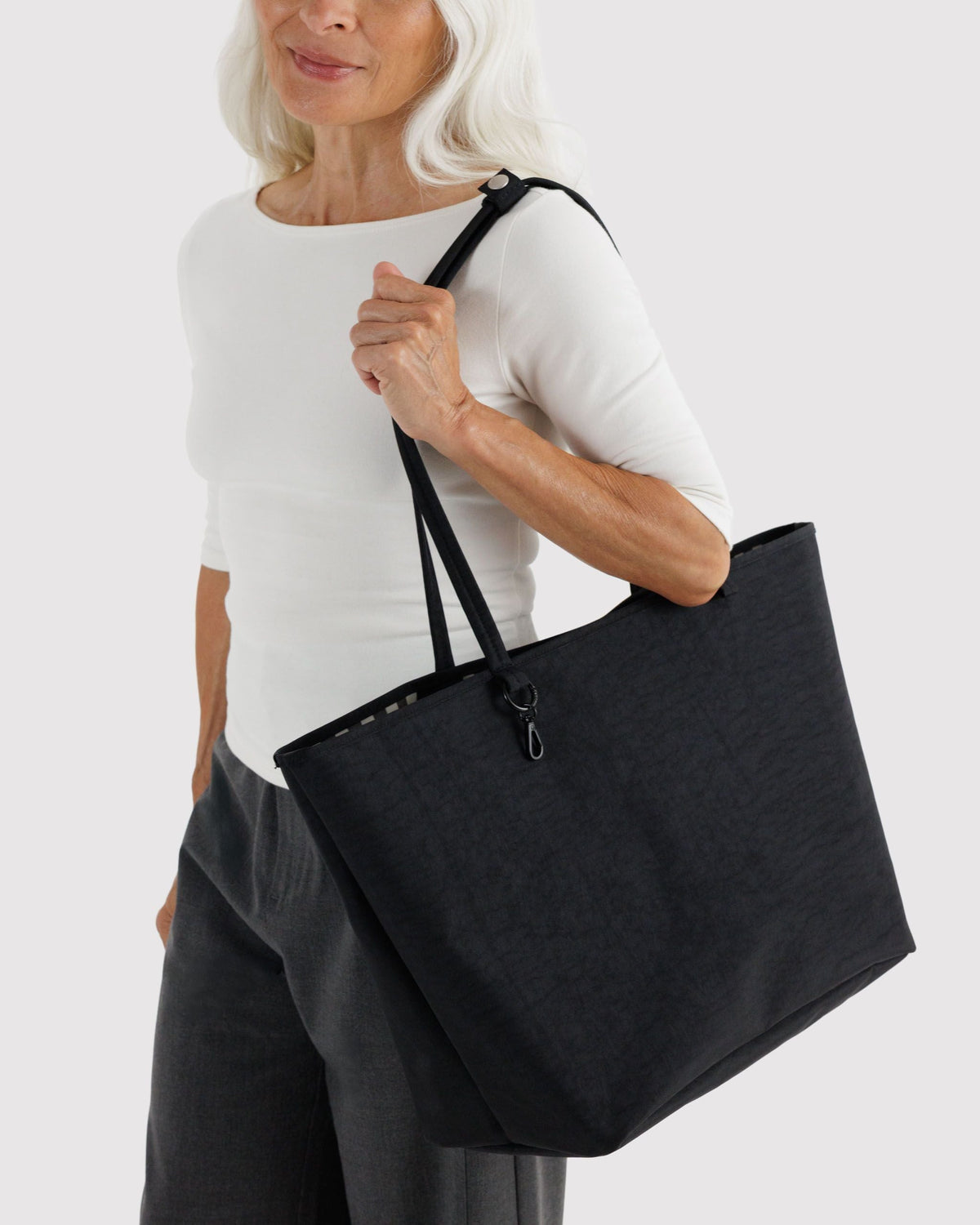Large Nylon Reversible Tote in Black Mix for Spacious Casual Carry