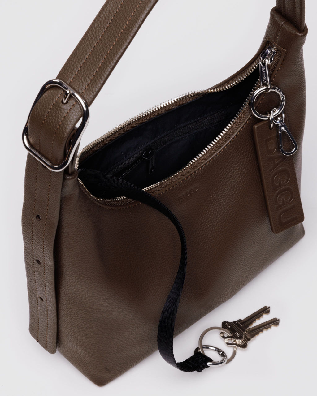 Mini Recycled Leather Shoulder Bag in Brown - Practical Use