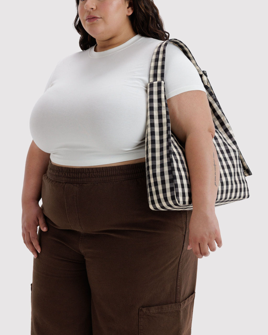 Nylon Shoulder Bag in Black and Cream Gingham - Practical Use
