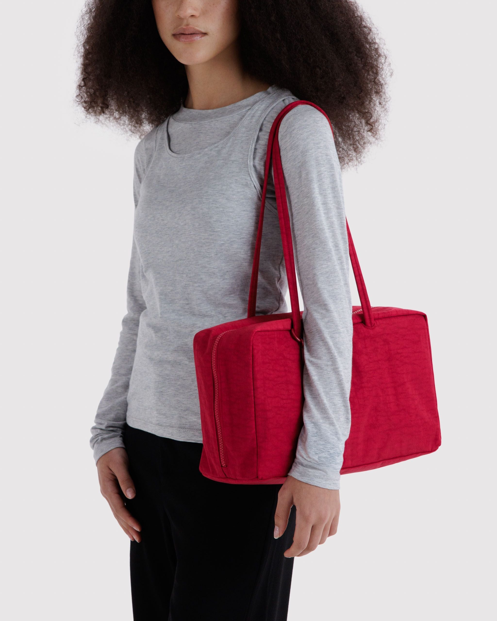 Medium Nylon Bowler Bag in Cherry for Comfortable Crossbody Style